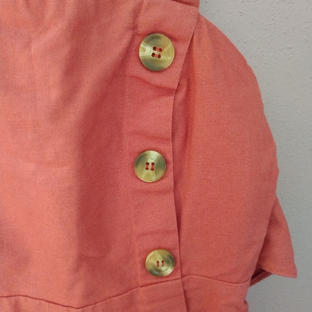 Lulus Linen Blend Terracotta Tie Back Side Button Mini Dress Size XS - Picture 10 of 12